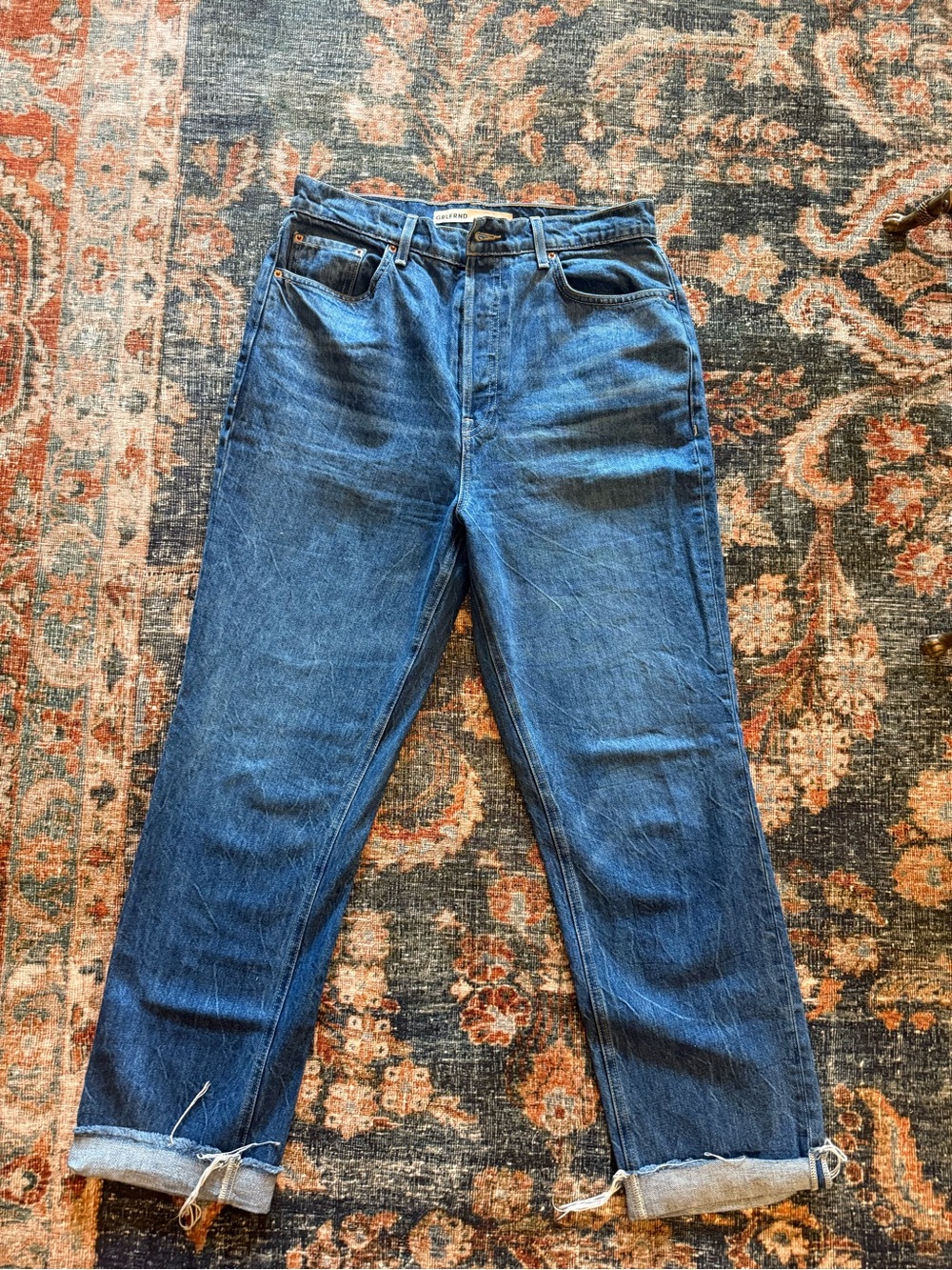 Reformation Cynthia High Rise Straight Long Jeans - Dark Blue